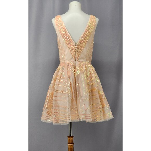 Bebe Mini Dress XS Peach Sequins Layered Mesh Coquette Hoco Ballerina Fairycore - Picture 2 of 16